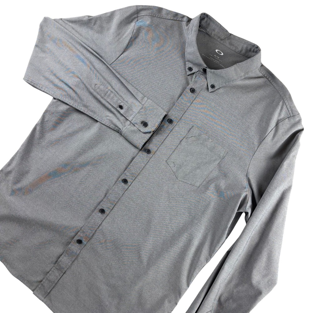 Oakley Men's XL‎ Slim Fit Button Down Shirt Gray Elite Performance Casual Surf